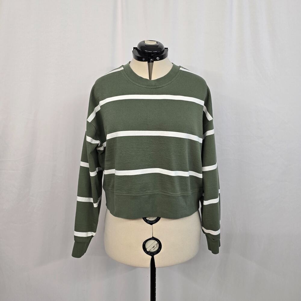Lululemon Perfectly Oversized Cropped Crew Striped Women's 10 Green White